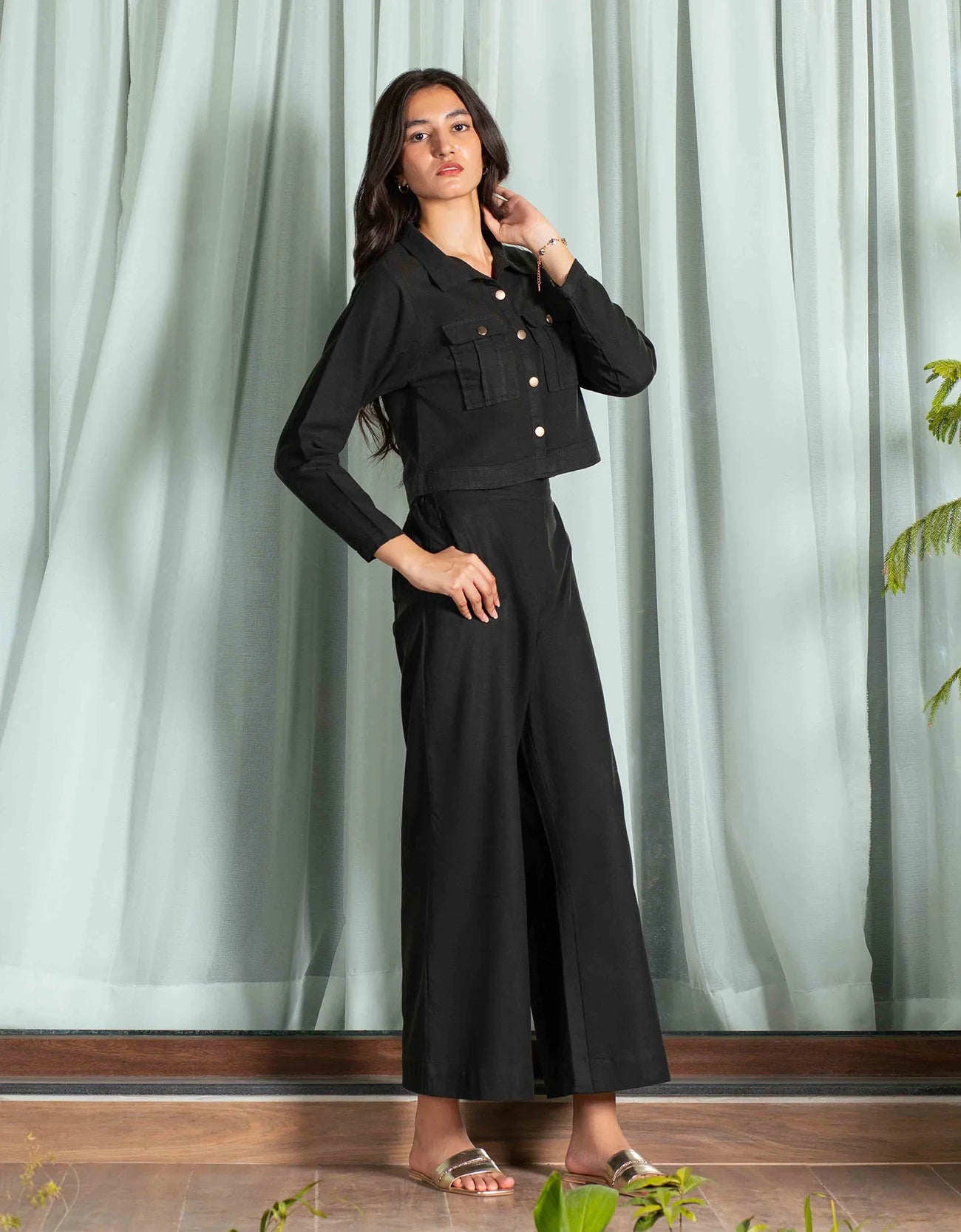 JACQUARD CROPPED SHIRT WITH FLAP POCKETS