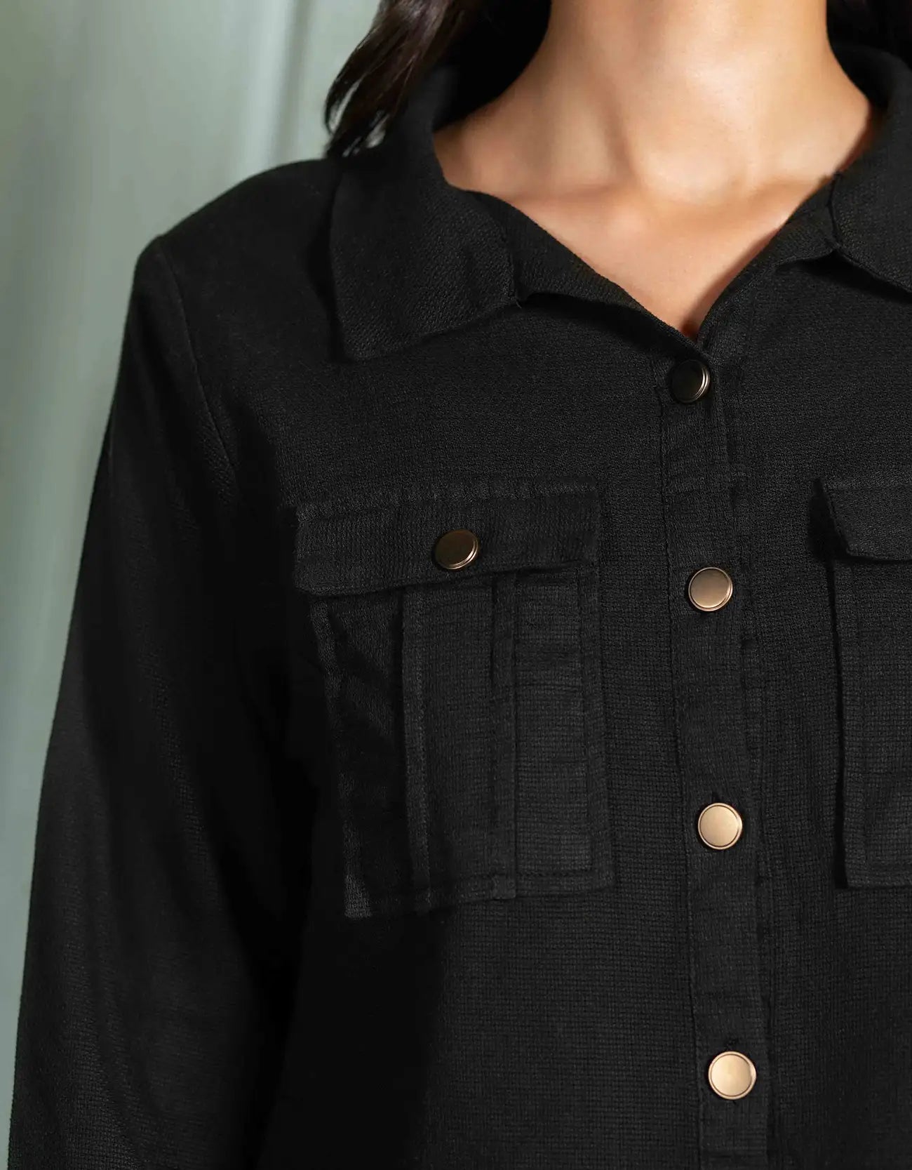 JACQUARD CROPPED SHIRT WITH FLAP POCKETS
