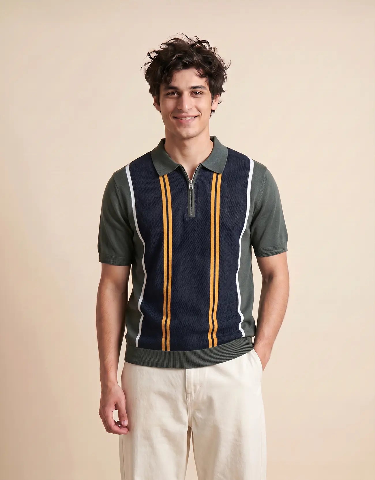 MEN'S ZIPER KNIT POLO SHIRT