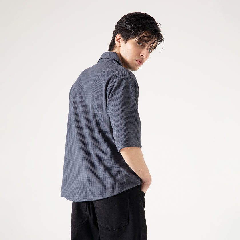 CAMP COLLAR WAFFLE HALF SLEEVES SHIRT