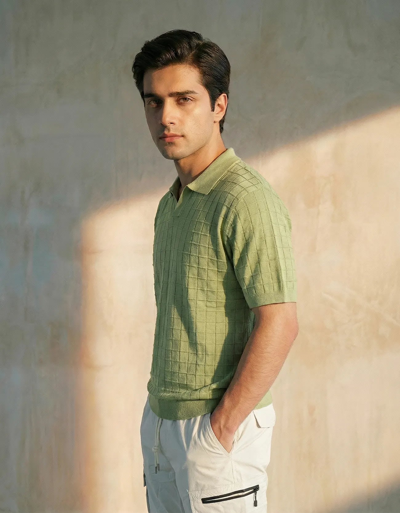 RIBBED JOHNNY COLLAR POLO