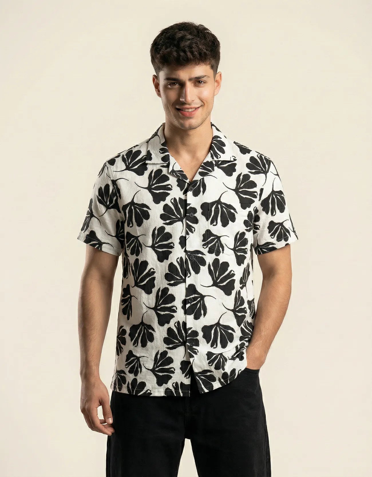 SAFARI FLOWERAL BUTTON DOWN SHIRT