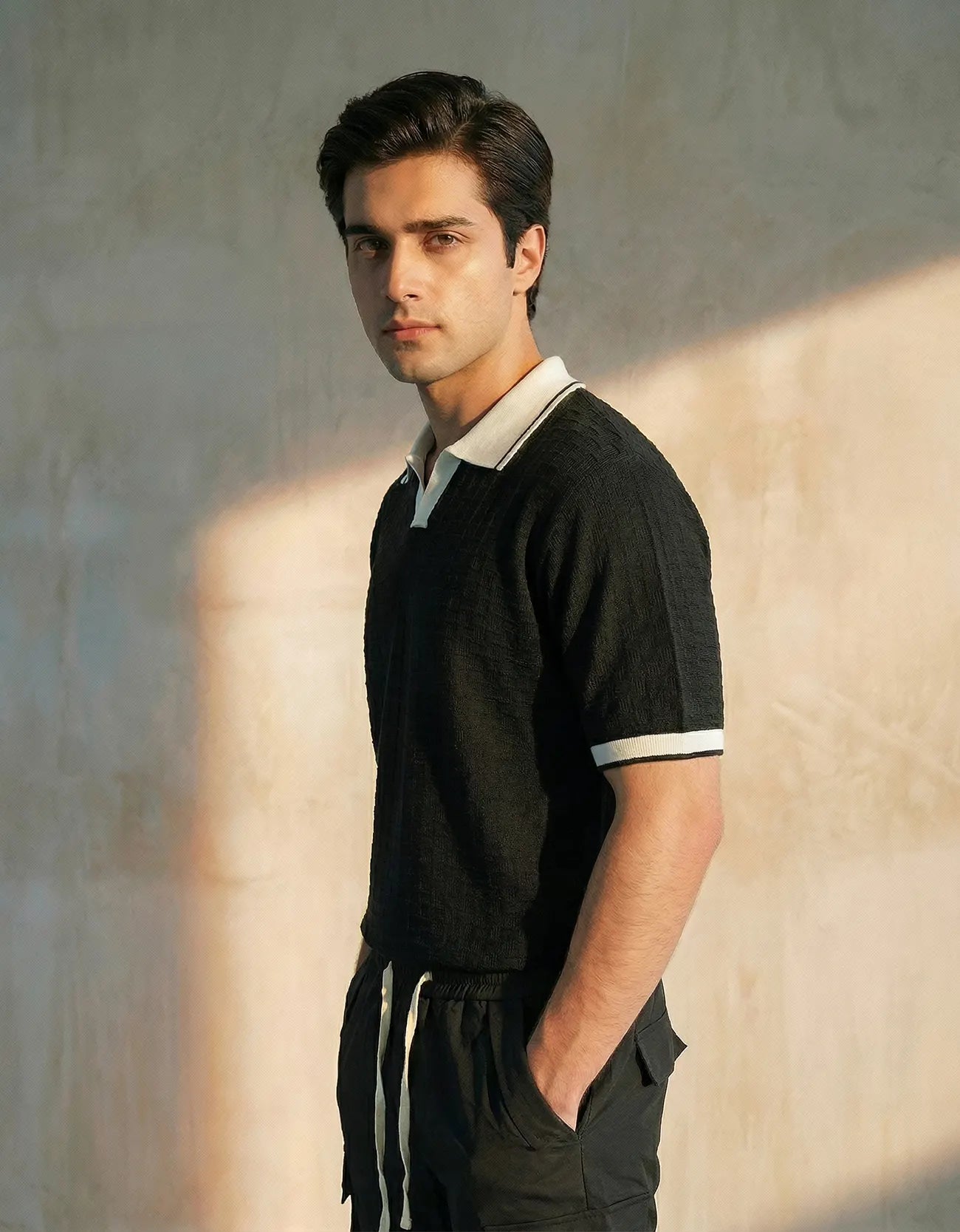 TEXTURED JOHNNY COLLAR SHIRT