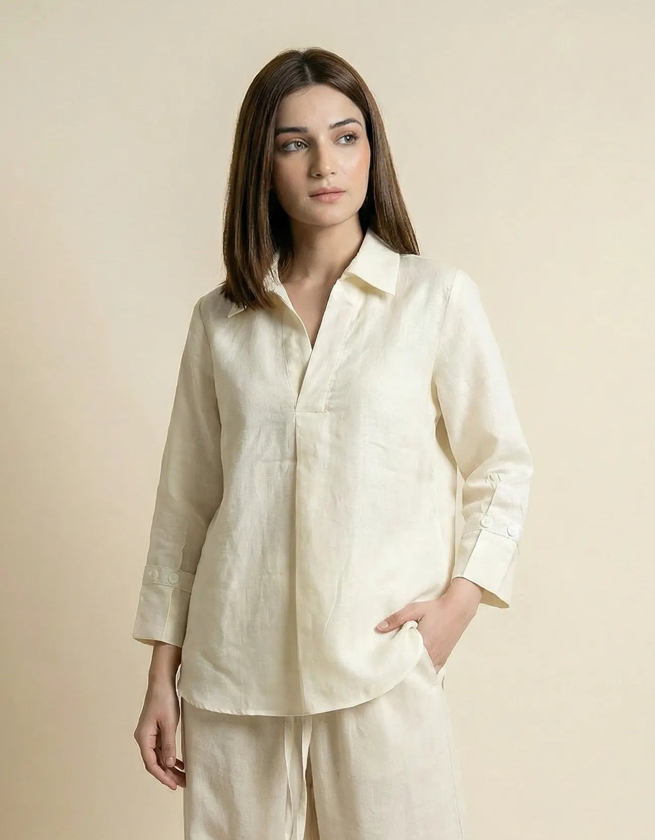 LINEN INVERTED PLEAT TOP