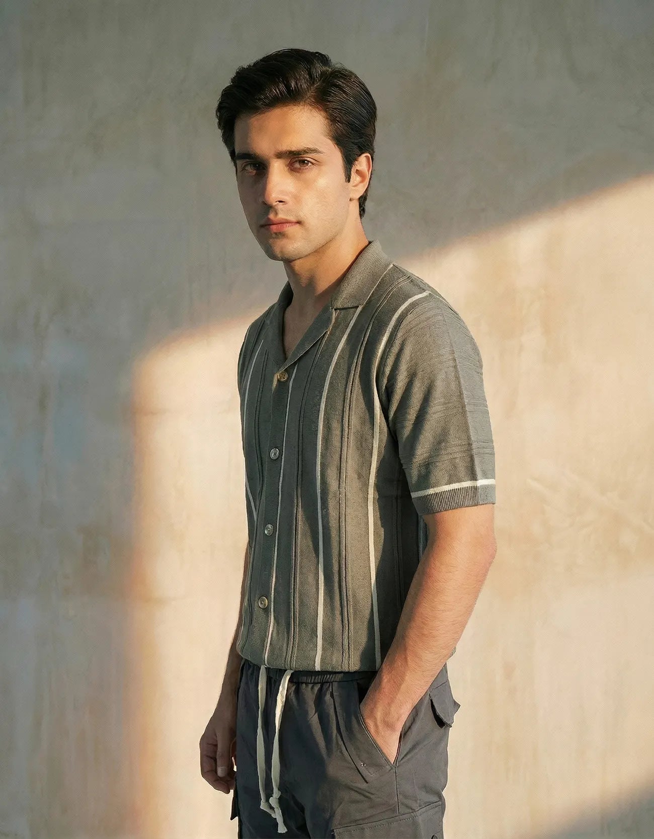 Ribbed textured Camp Collar Shirt