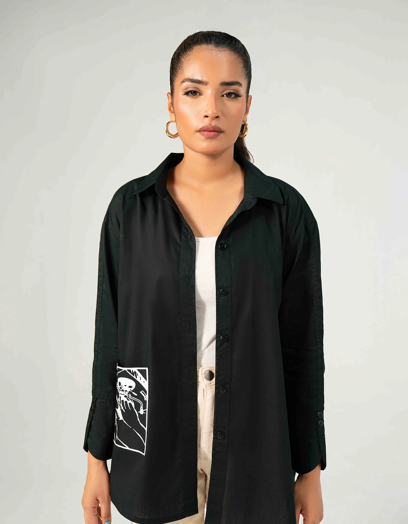 POPLIN PRINTED POCKET OVERSHIRT