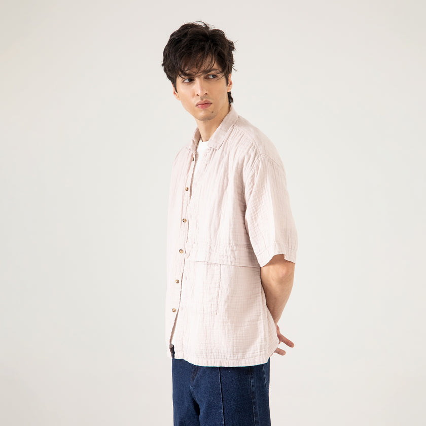 MUSLIN OVERSIZED PATCH POCKET OVERSHIRT