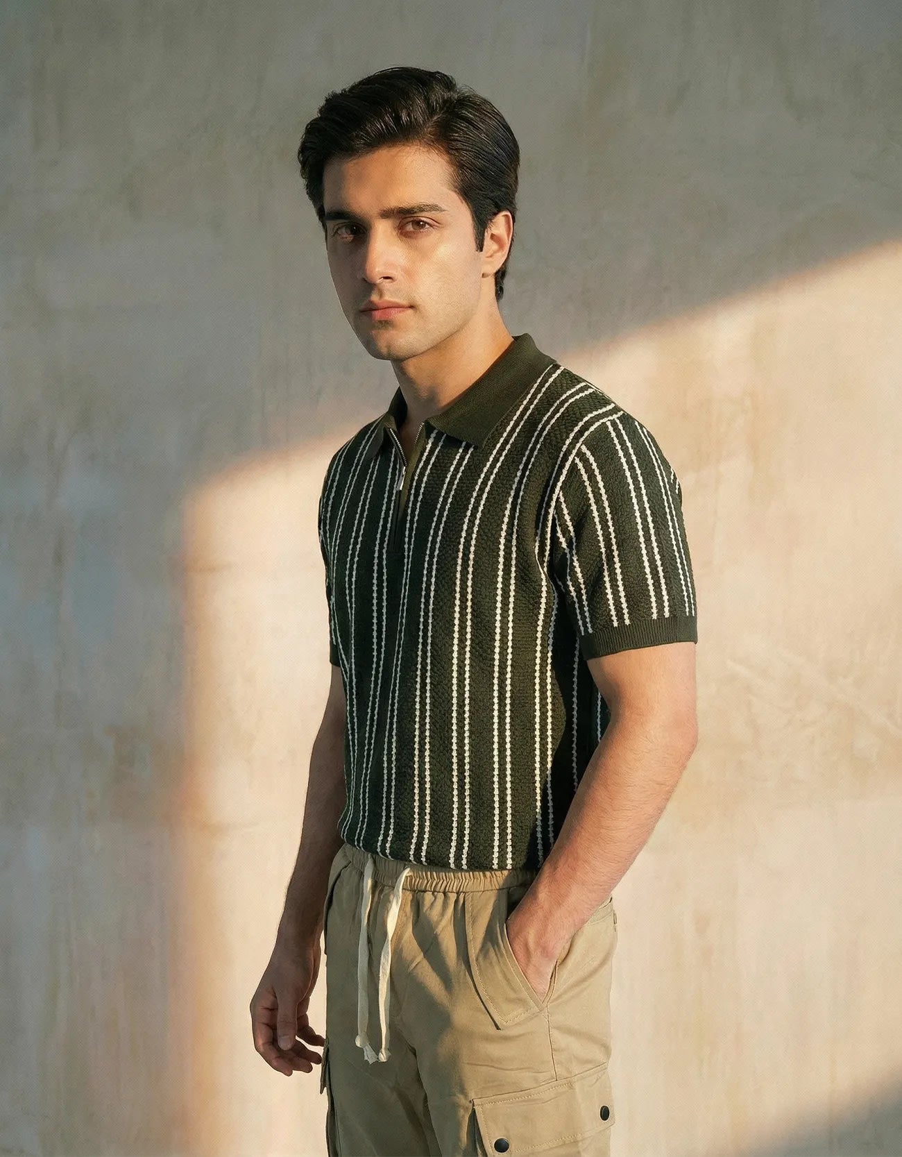 TEXTURED KNIT QUARTER-ZIPPER