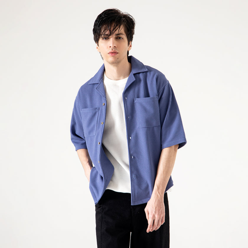 CAMP COLLAR WAFFLE HALF SLEEVES SHIRT