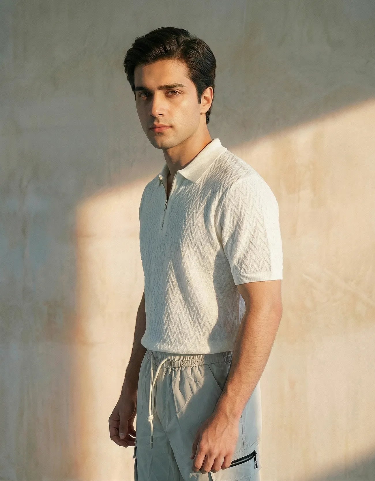 CHAVERON TEXTURED QUARTER ZIP POLO