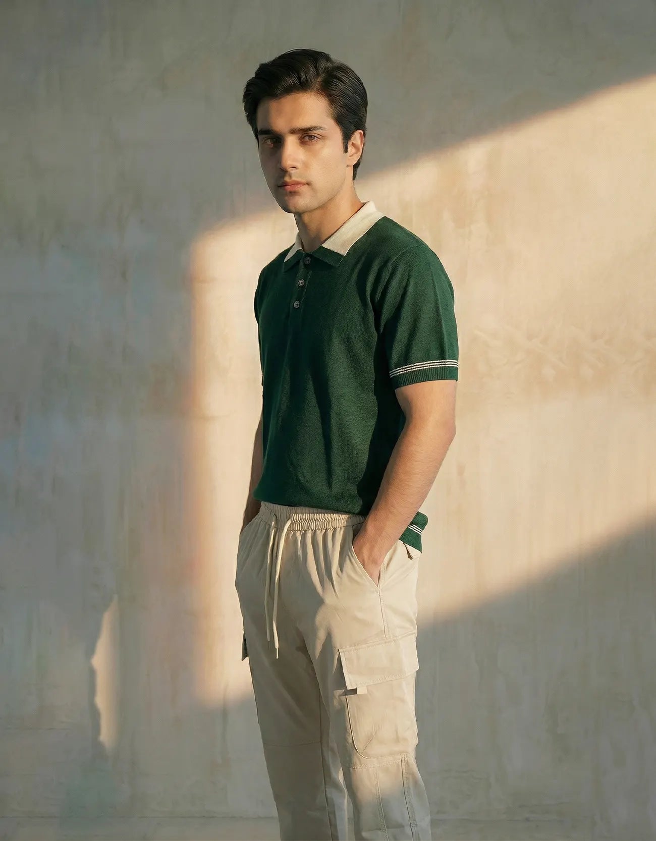 Knitted Contrast Collar Polo