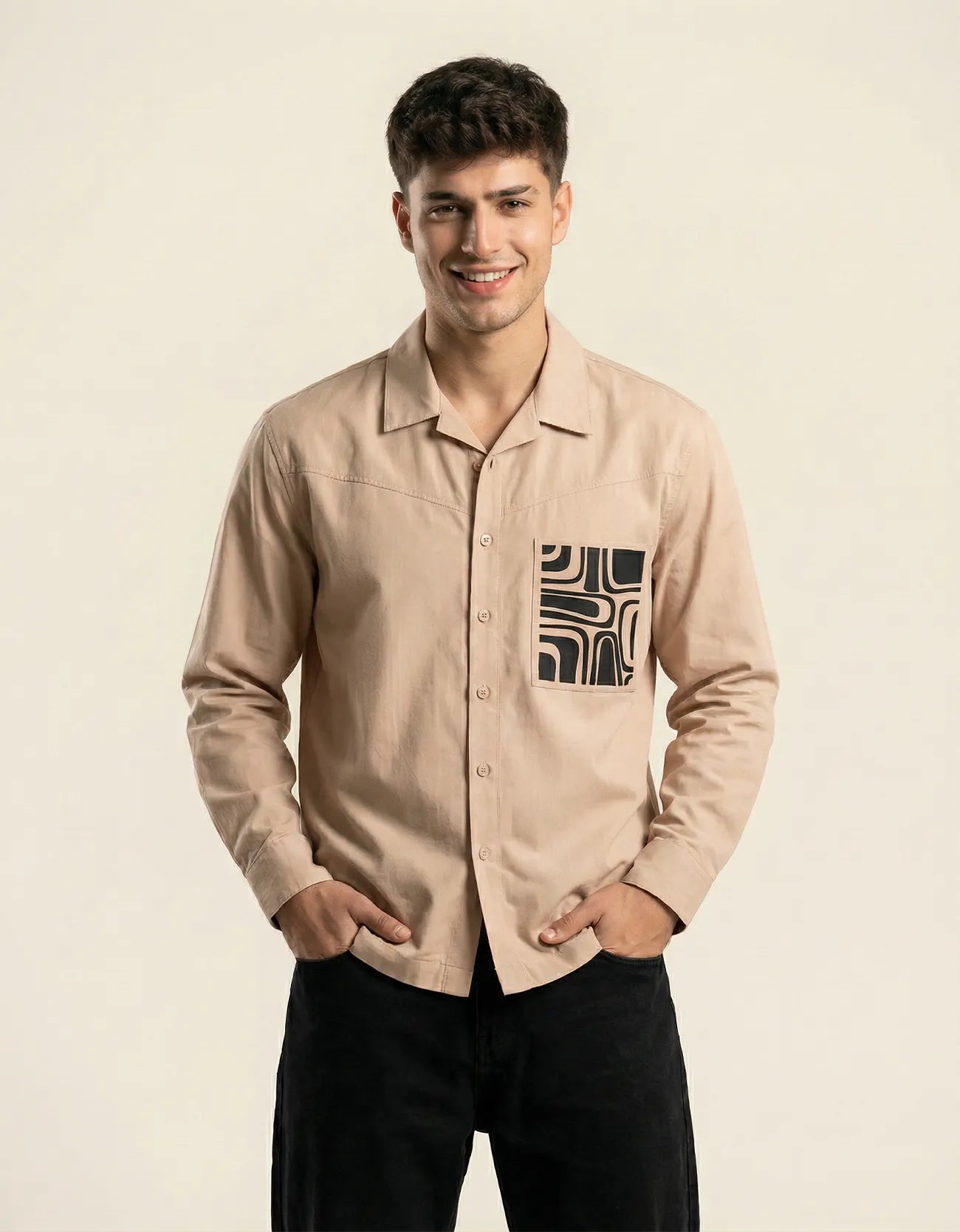 POPLIN PRINTED POCKET SHIRT