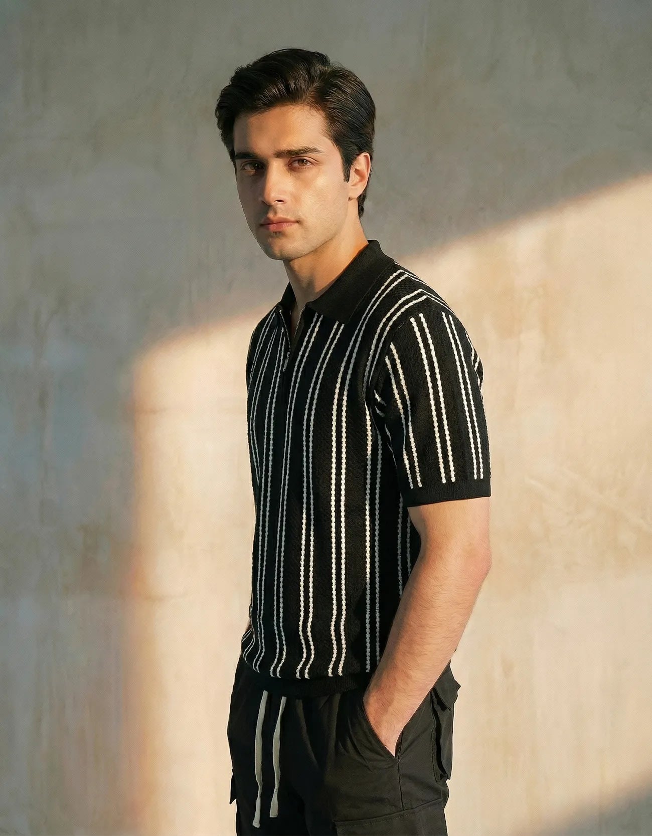 TEXTURED KNIT QUARTER-ZIPPER