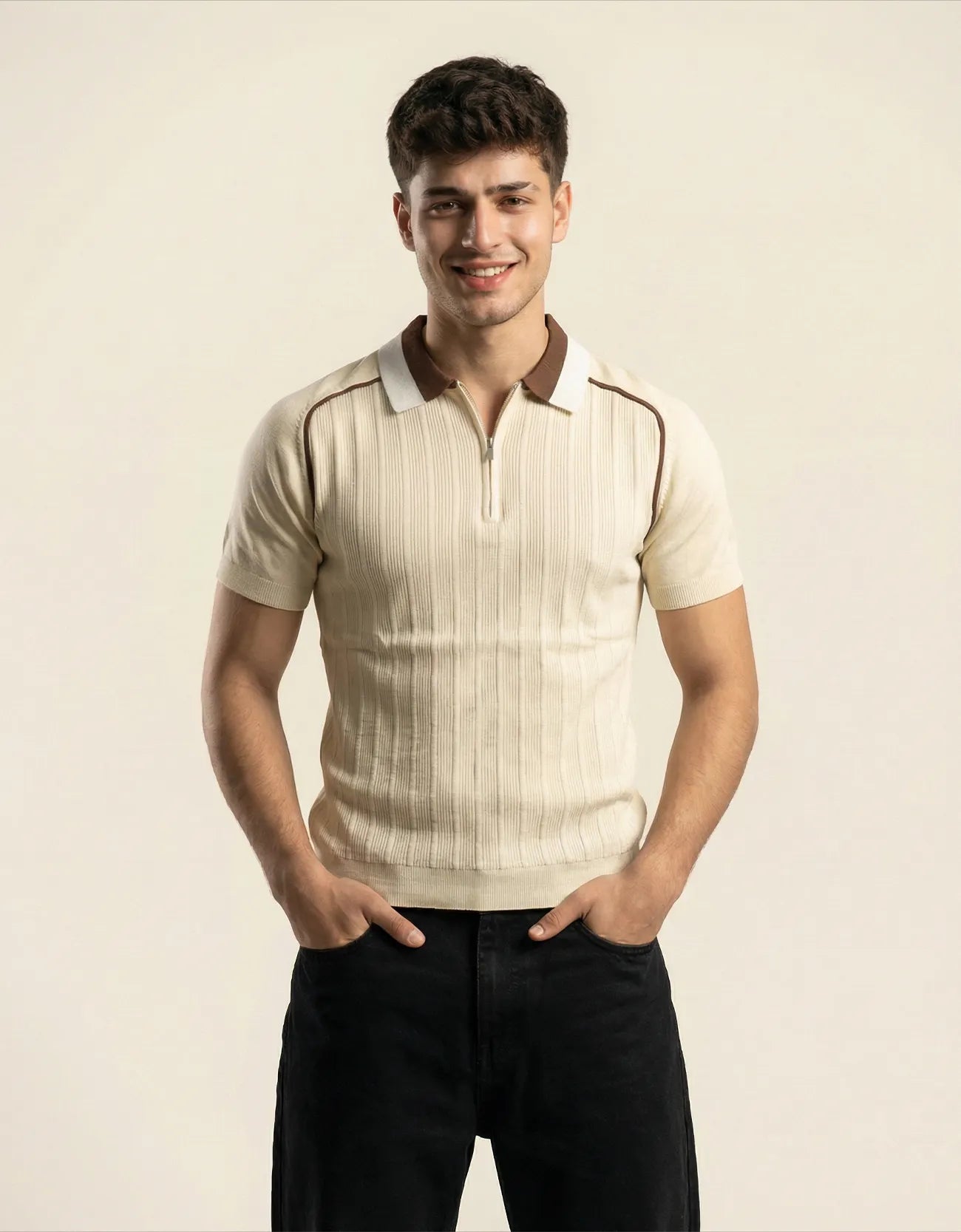 RIB TEXTURED QUARTER ZIPPER