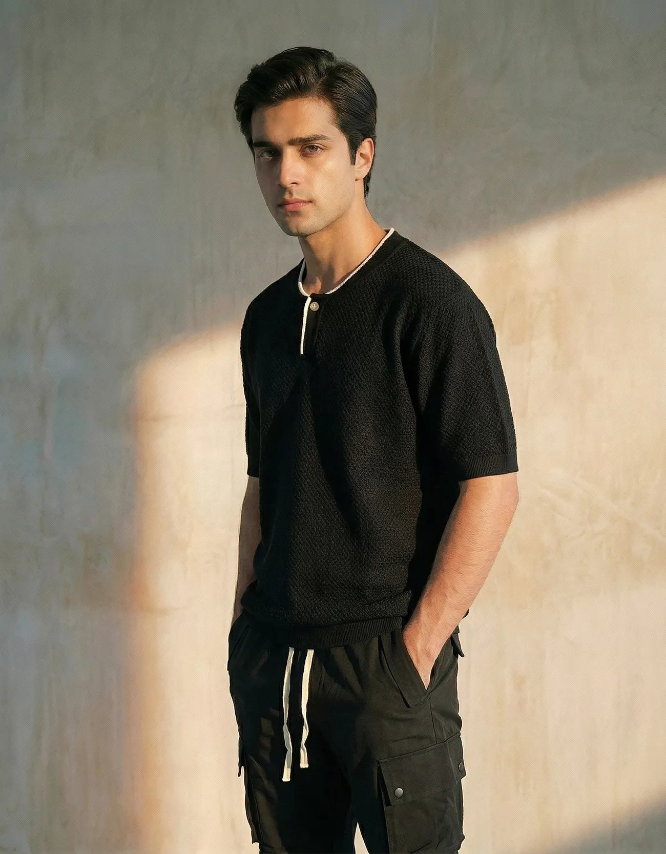 TEXTURED HENLEY SHIRT