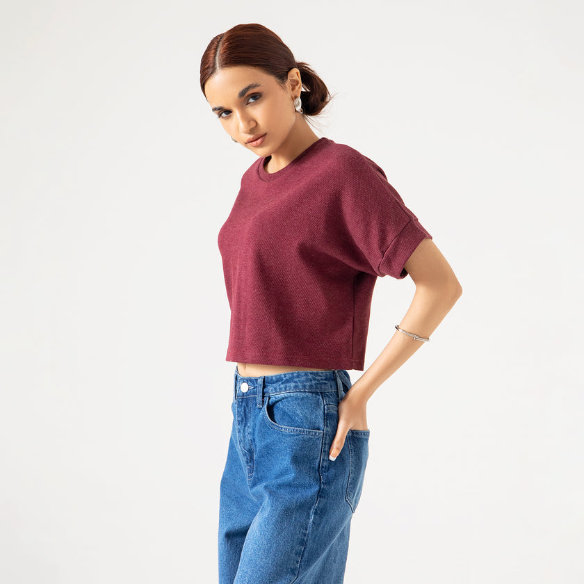 TEXTURED BOXY CROPPED TEE