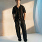 RIBBED TEXTURED CAMP COLLAR SHIRT