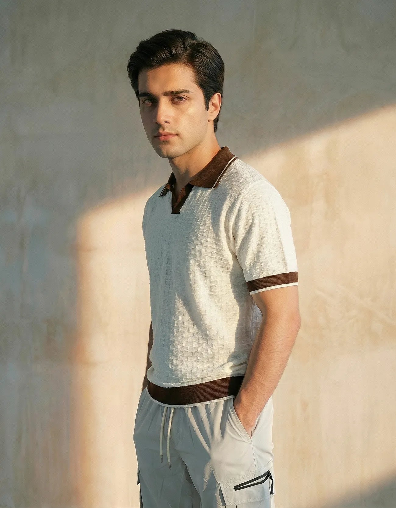 TEXTURED JOHNNY COLLAR SHIRT