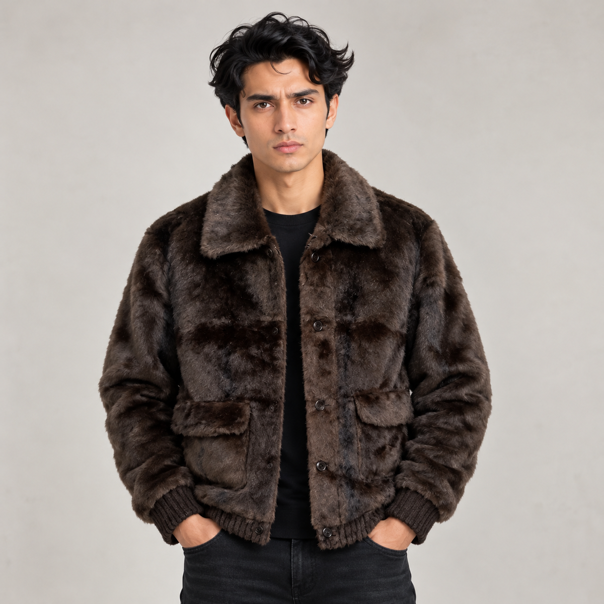 PLUSH TAILORED JACKET - BROWN