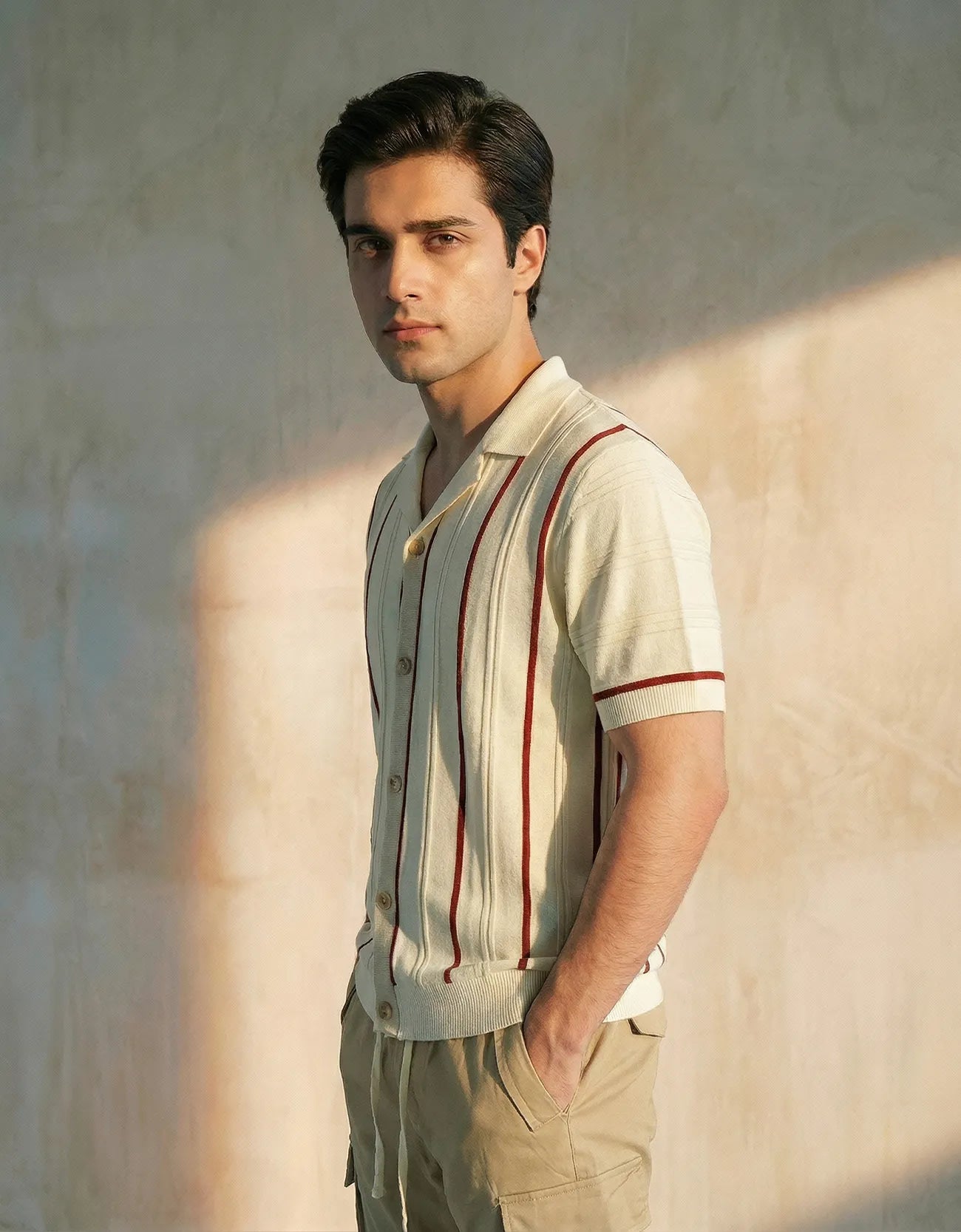 RIBBED TEXTURED CAMP COLLAR SHIRT