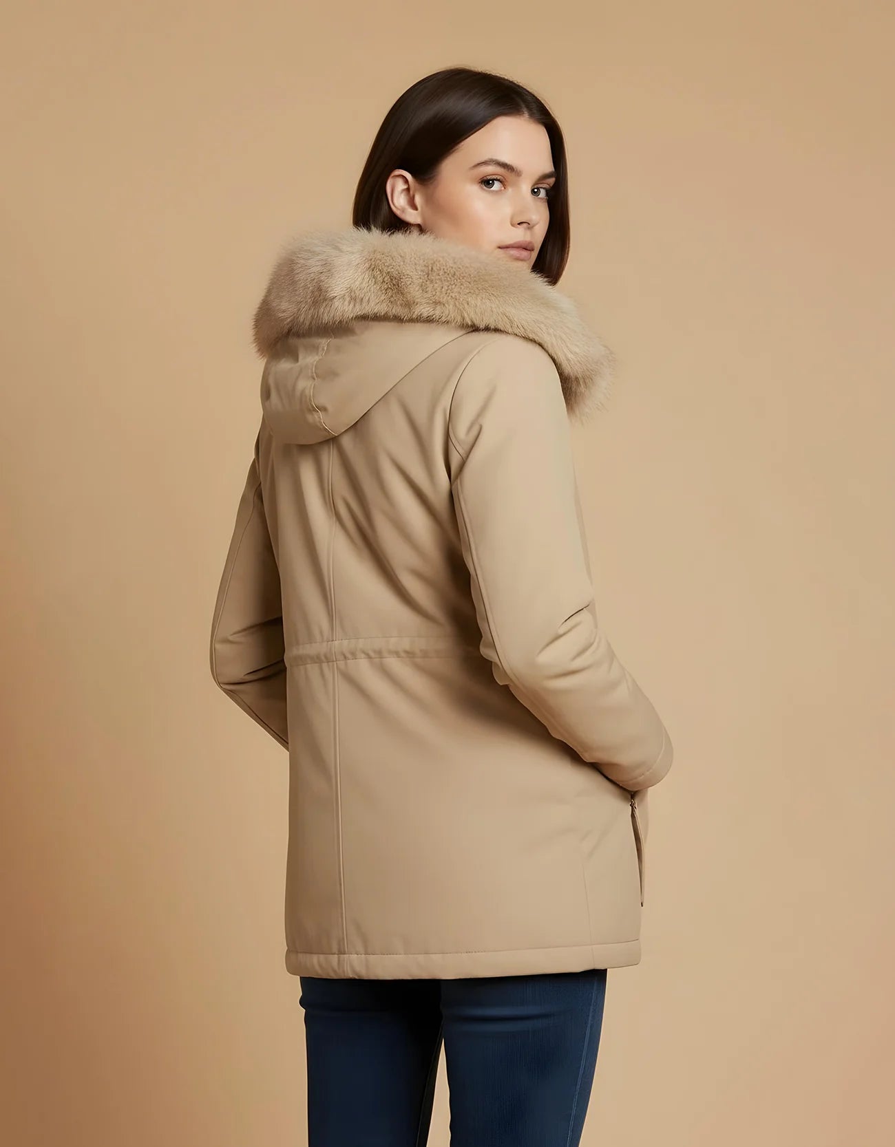 FAUX FUR HOODED PUFFER