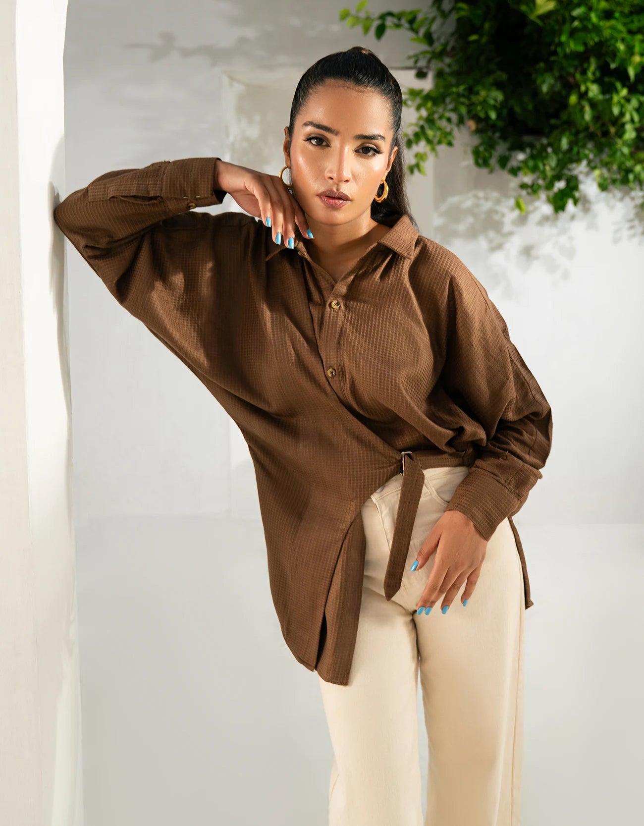 WAFFLE OVERLAPPED BUCKLE SHIRT