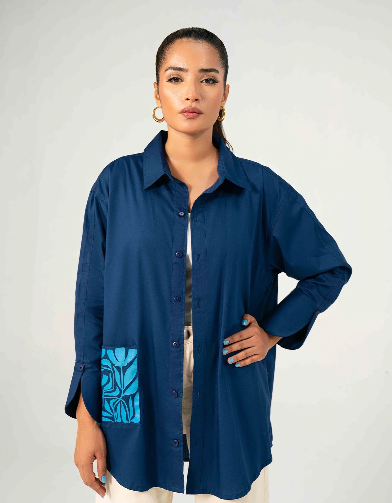 POPLIN PRINTED POCKET OVERSHIRT