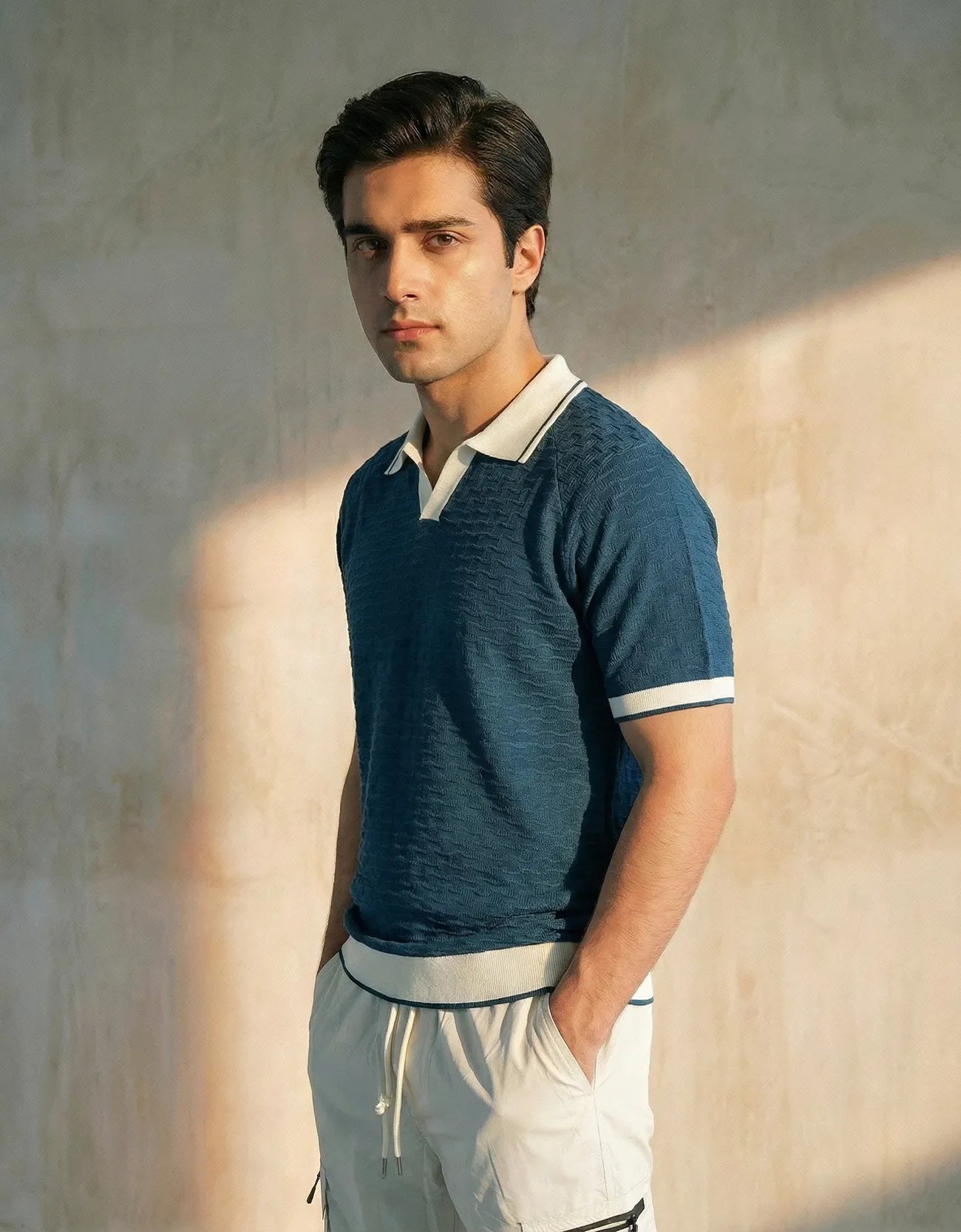 TEXTURED JOHNNY COLLAR SHIRT