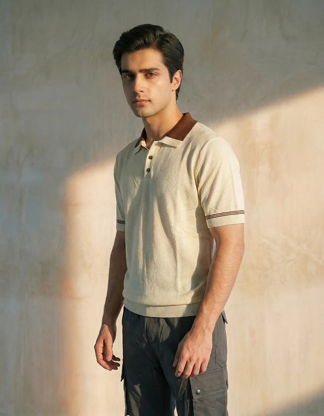 Knitted Contrast Collar Polo