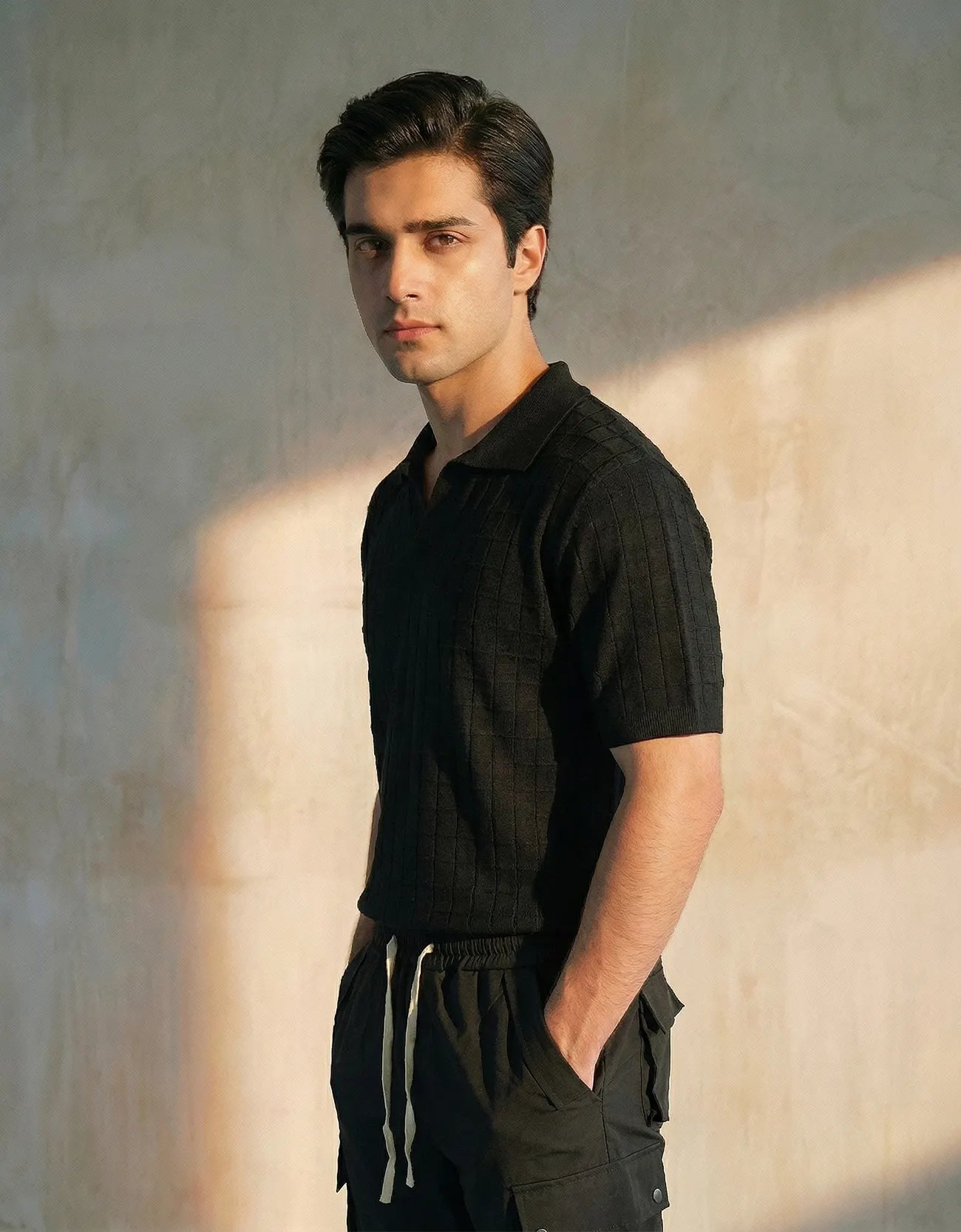 RIBBED JOHNNY COLLAR POLO