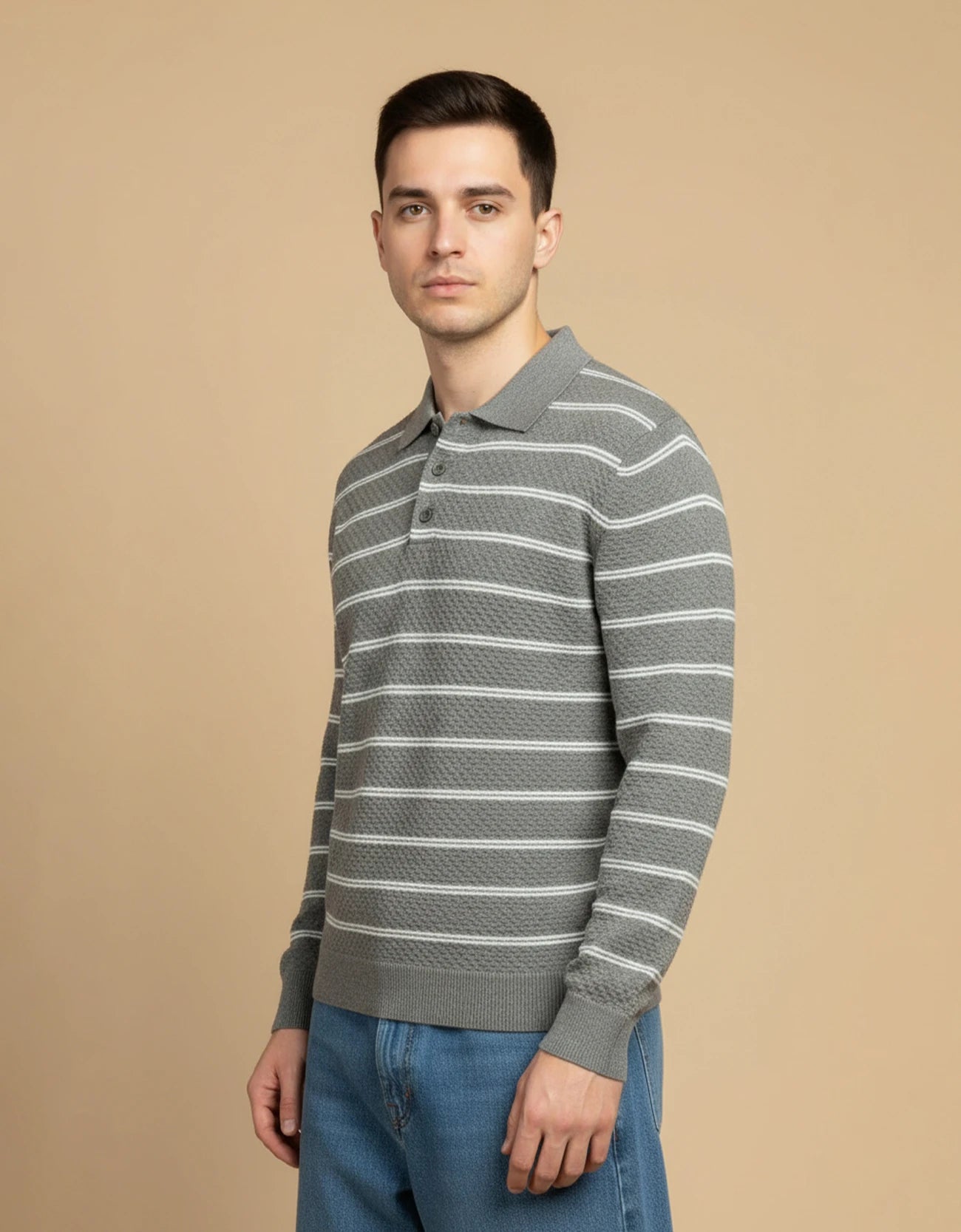 TEXTURED POLO SWEATER