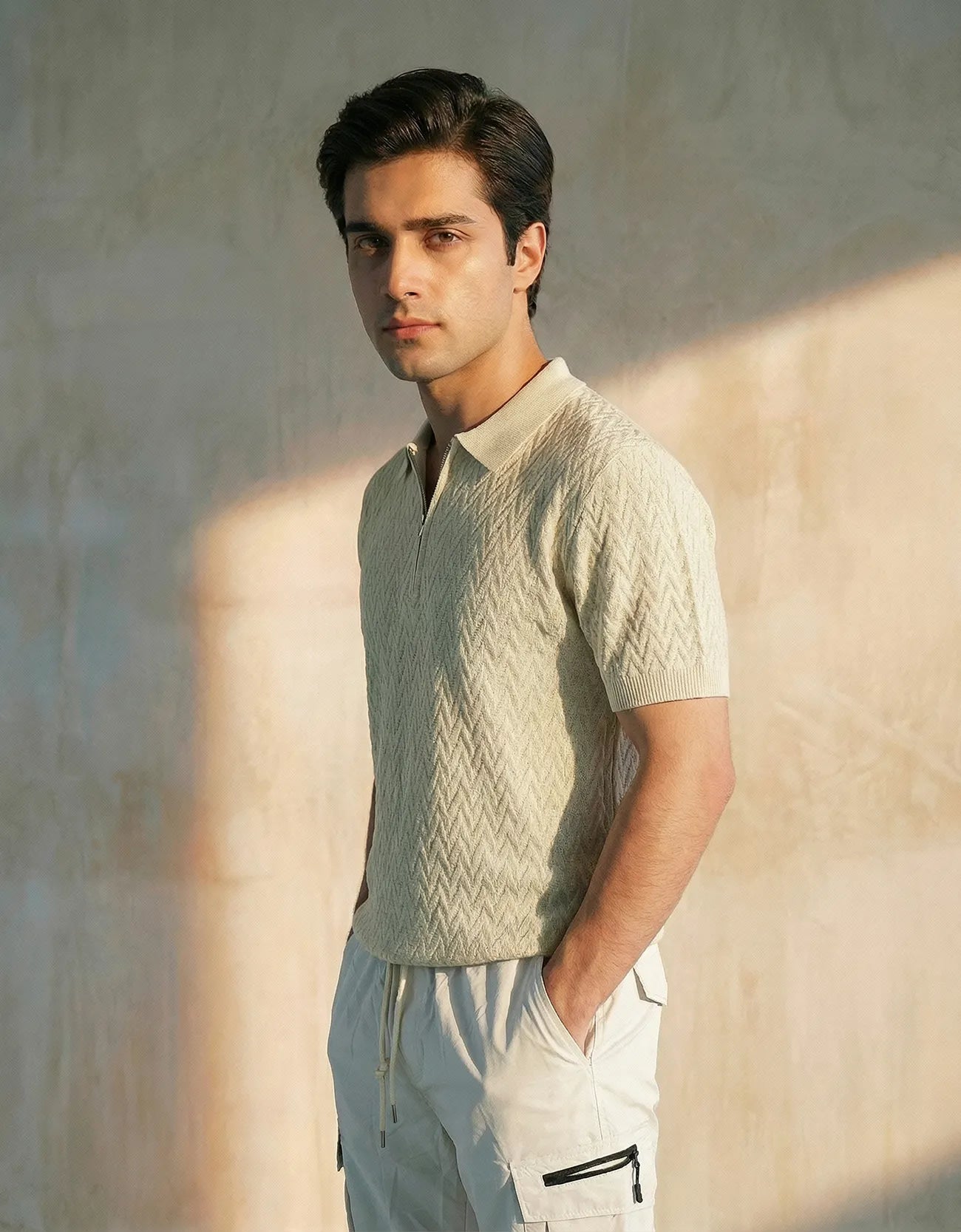 CHAVERON TEXTURED QUARTER ZIP POLO