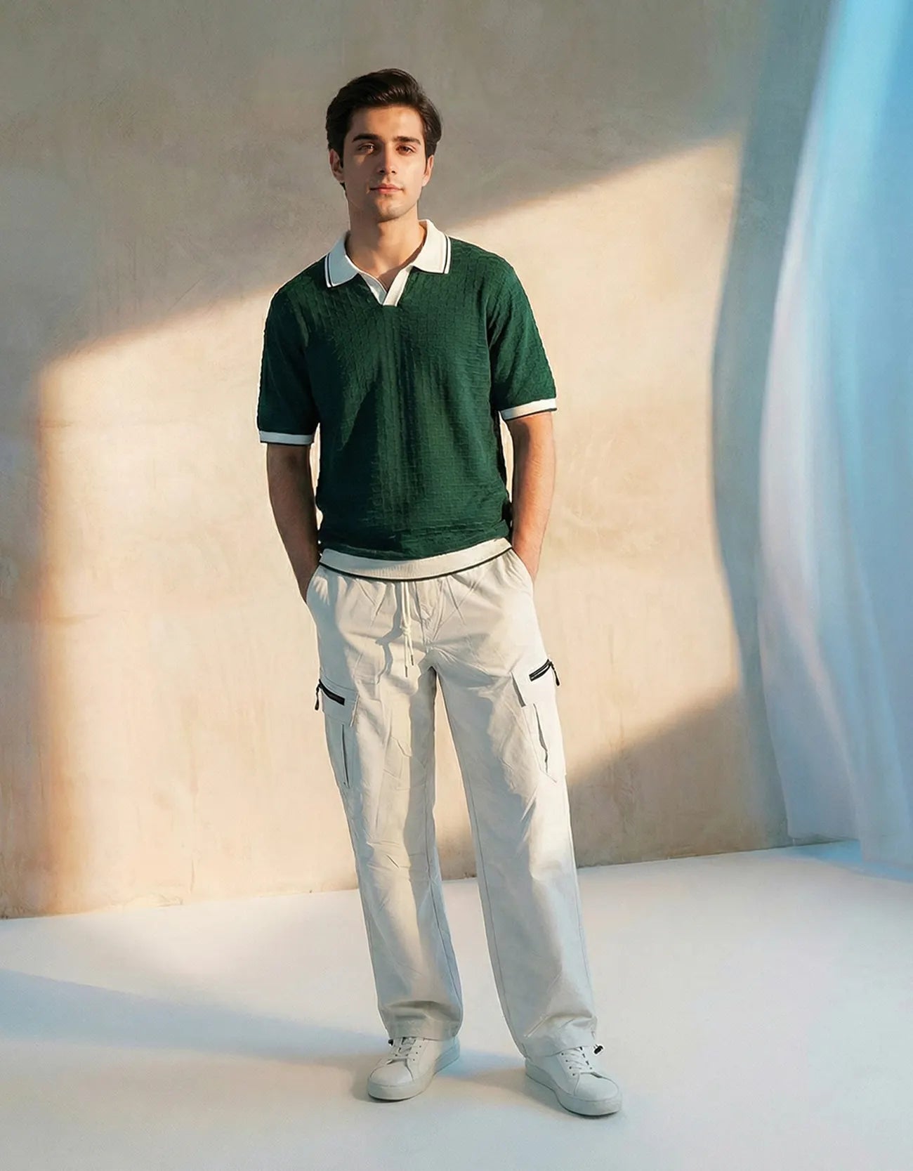 TEXTURED JOHNNY COLLAR SHIRT