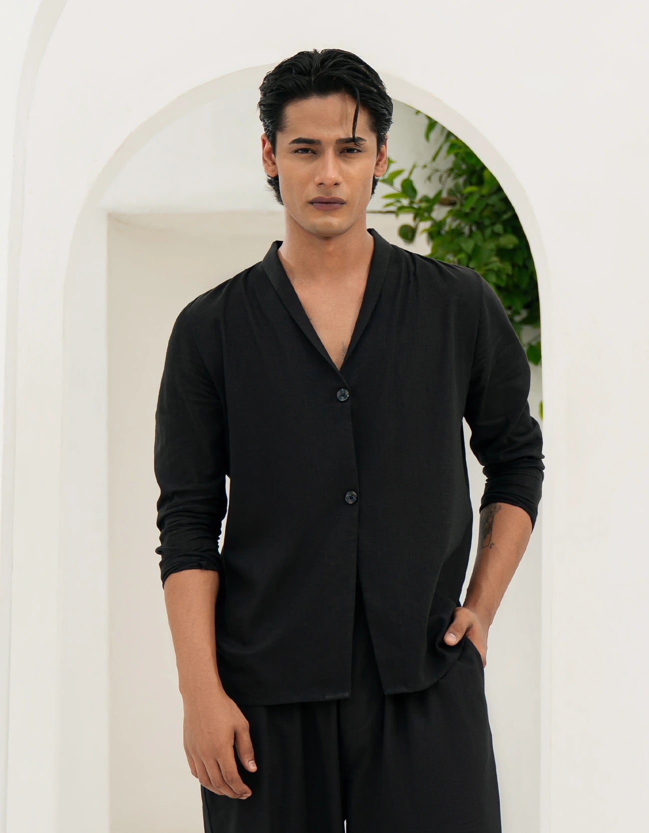 CROSS BODY LINEN SHIRT