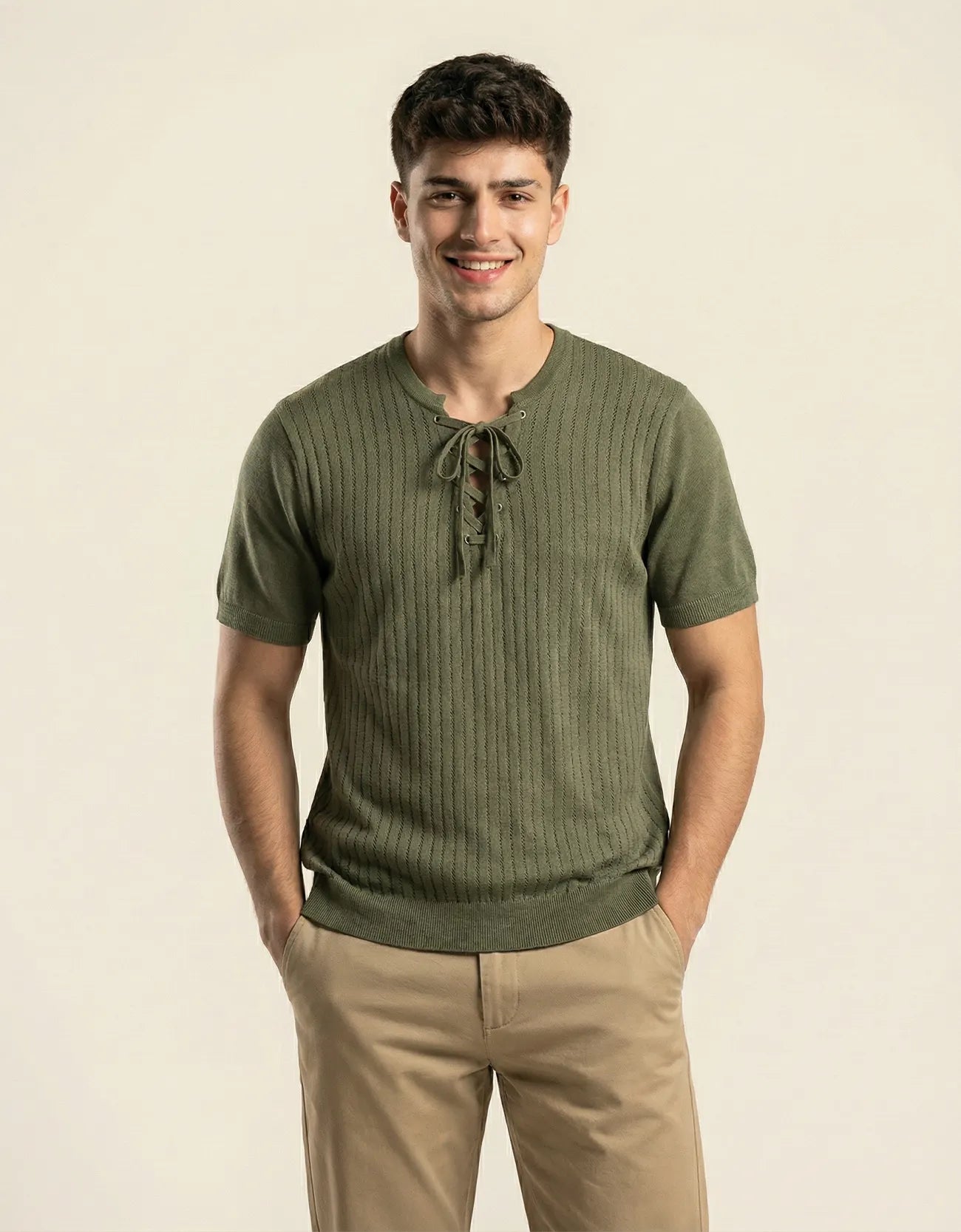 KNITTED LACE-UP SHIRT