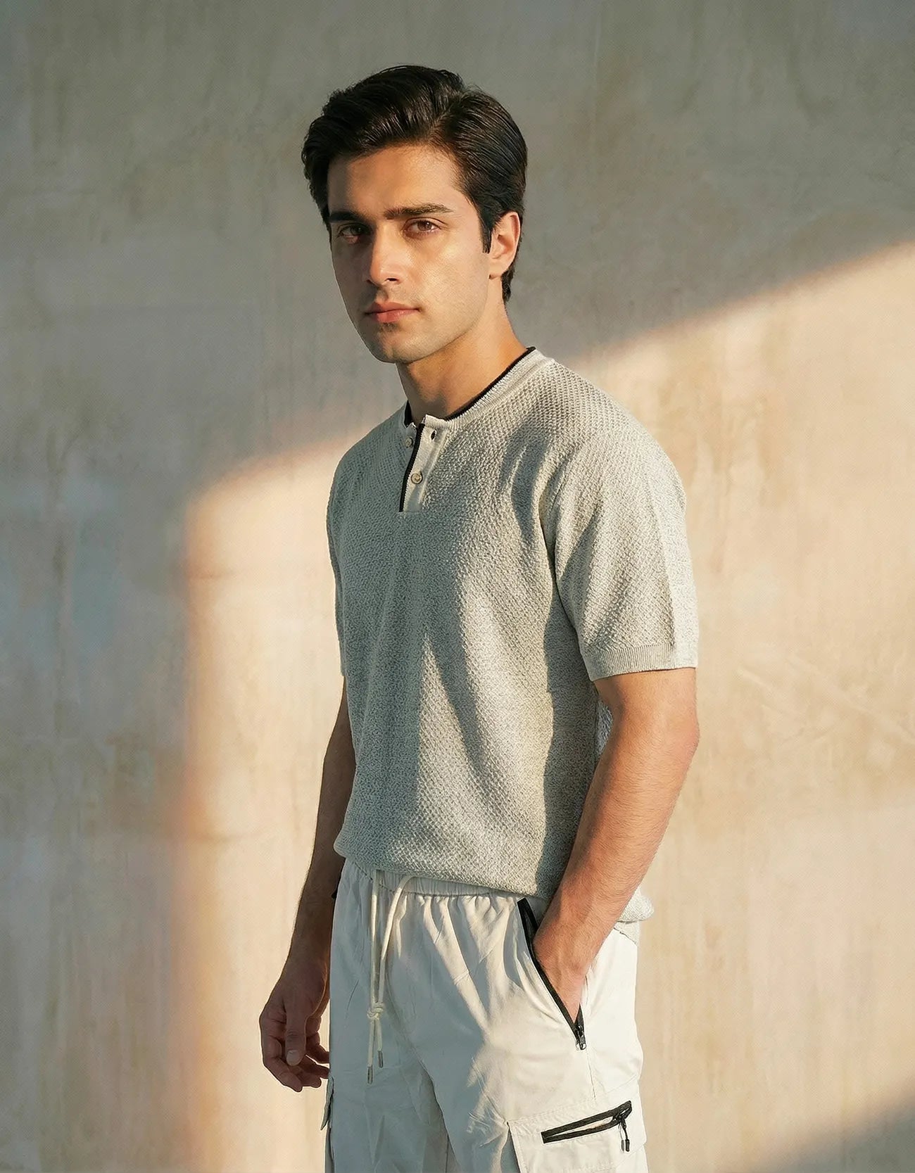 TEXTURED HENLEY SHIRT