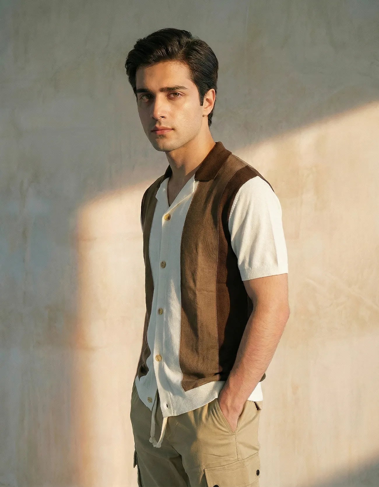 Knitted Textured Camp Collar Shirt