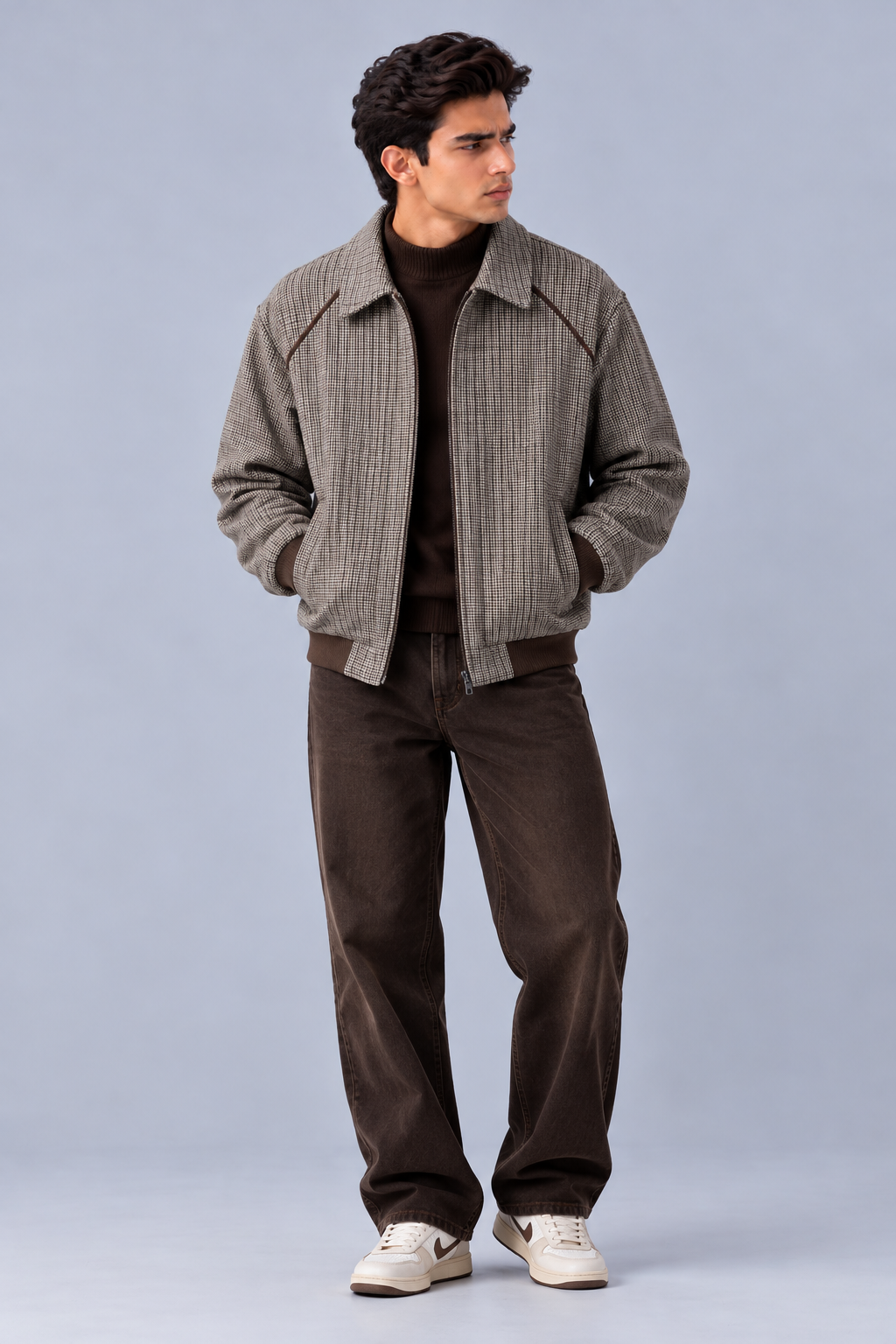 HARRINGTON CHECK JACKET - Brown