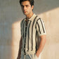 STRIPPED KNITTED CAMP COLLAR SHIRT