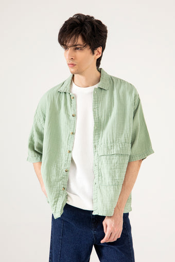 MUSLIN OVERSIZED PATCH POCKET OVERSHIRT