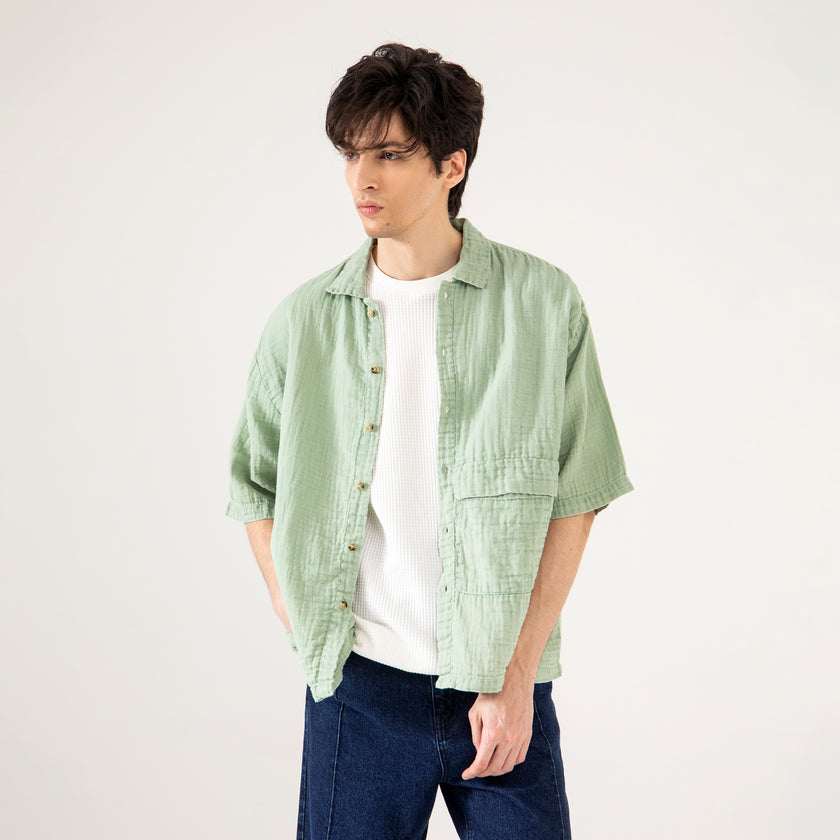 MUSLIN OVERSIZED PATCH POCKET OVERSHIRT