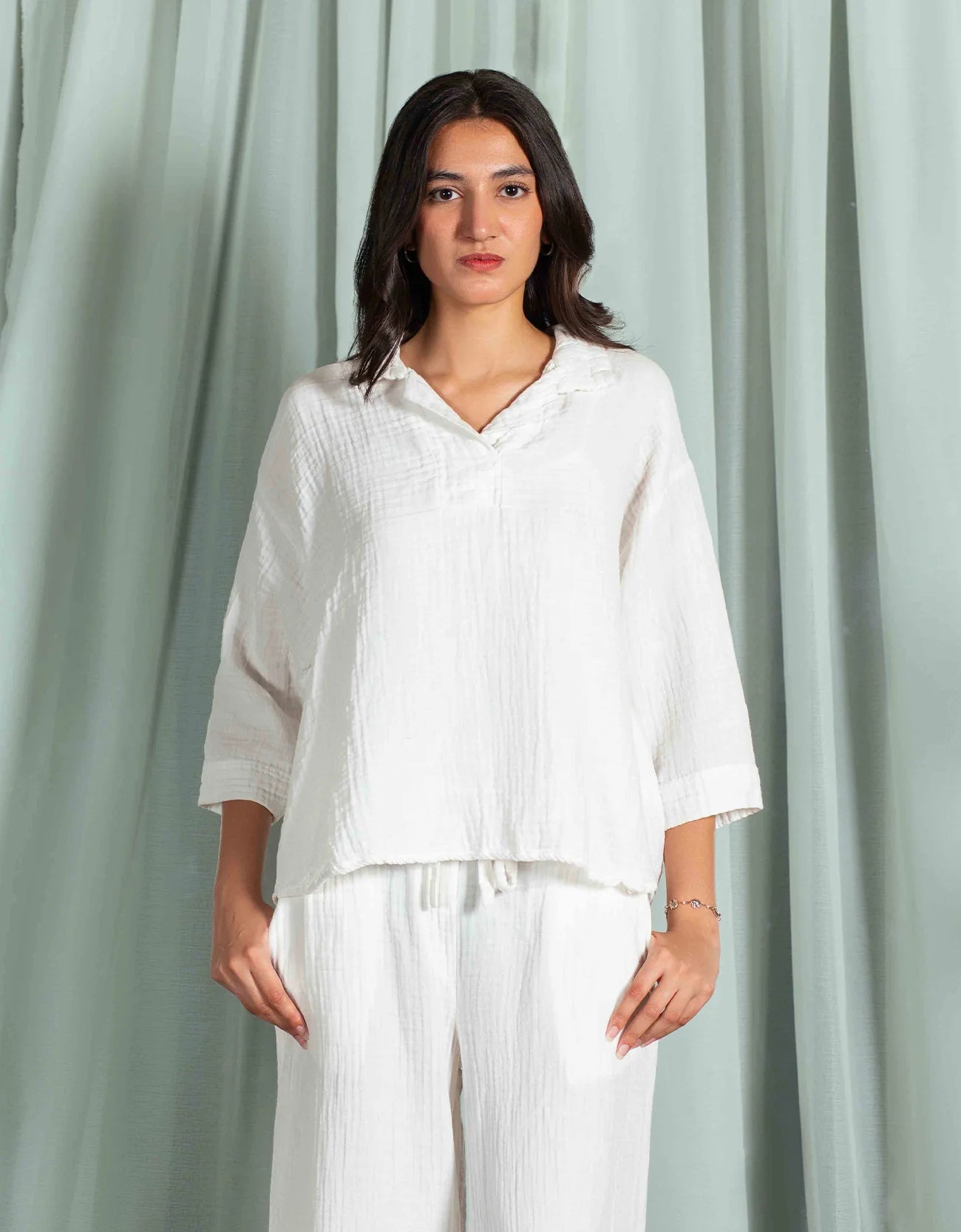 MUSLIN JHONNY COLLAR SHIRT