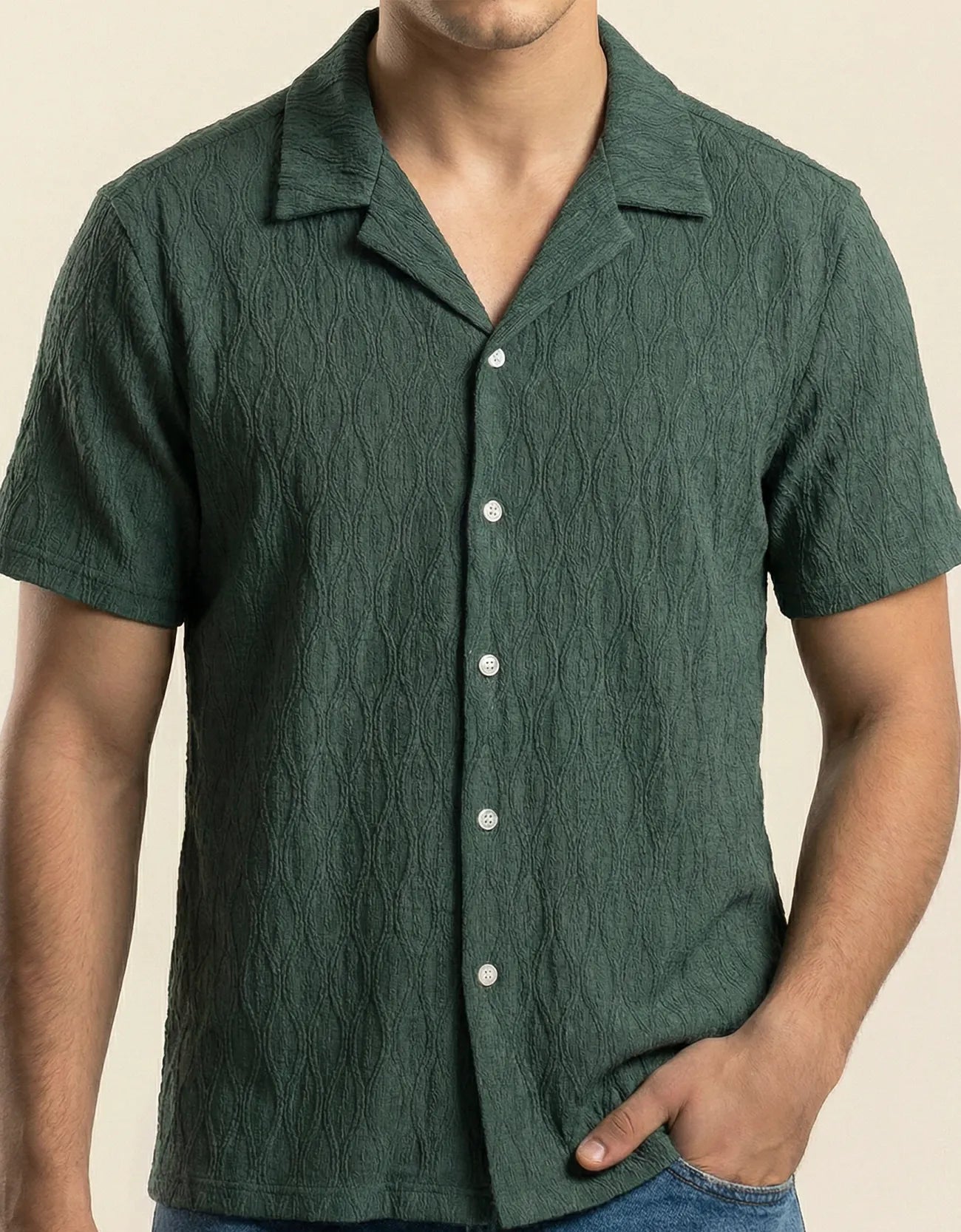 MESH TEXTURED CAMP SHIRT