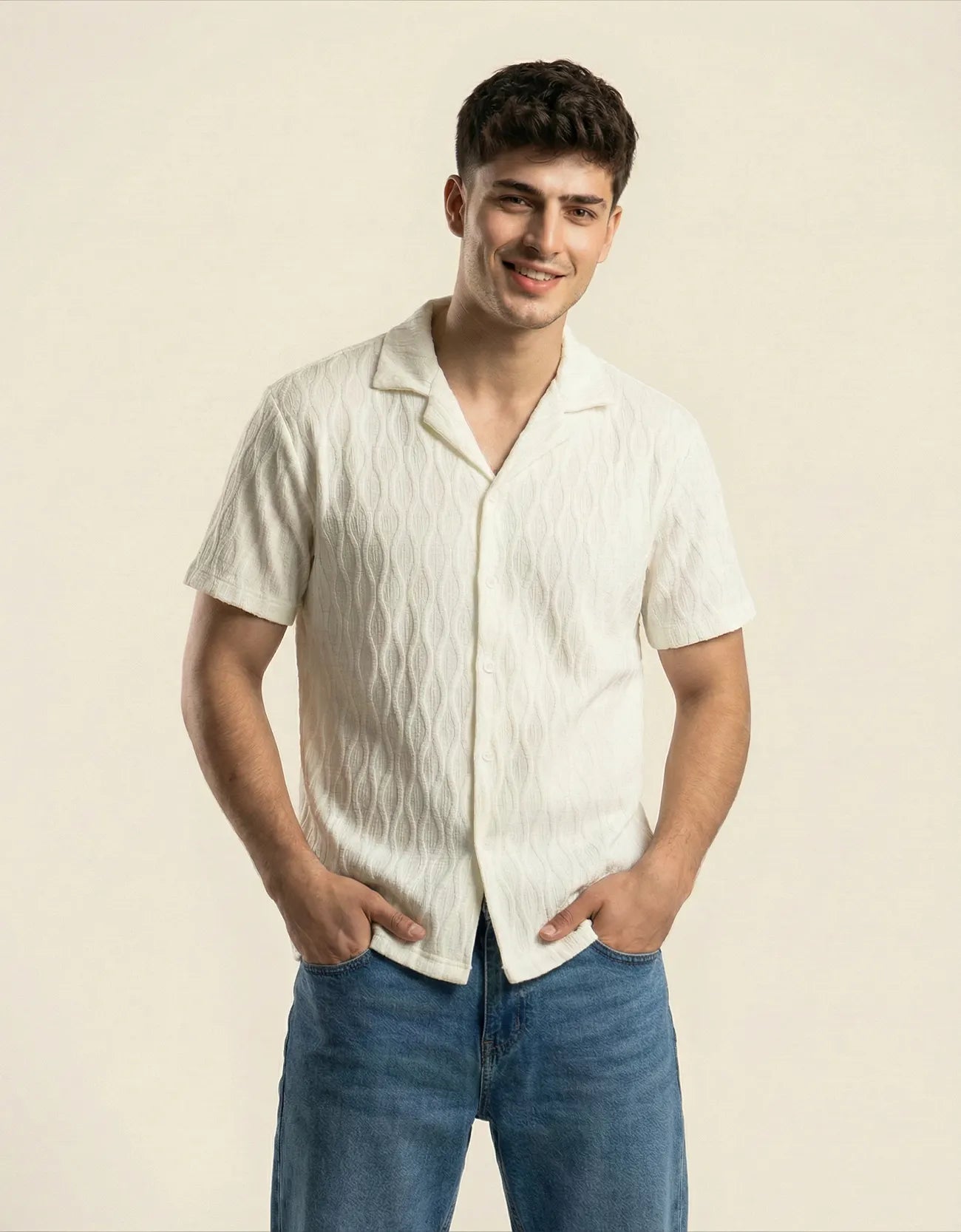 MESH TEXTURED CAMP SHIRT