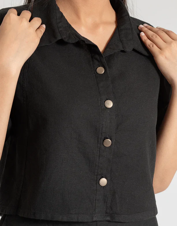 JACQUARD PANELED CROPPED SHIRT