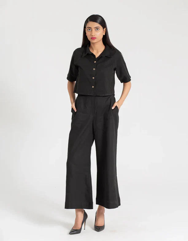 JACQUARD PANELED CROPPED SHIRT