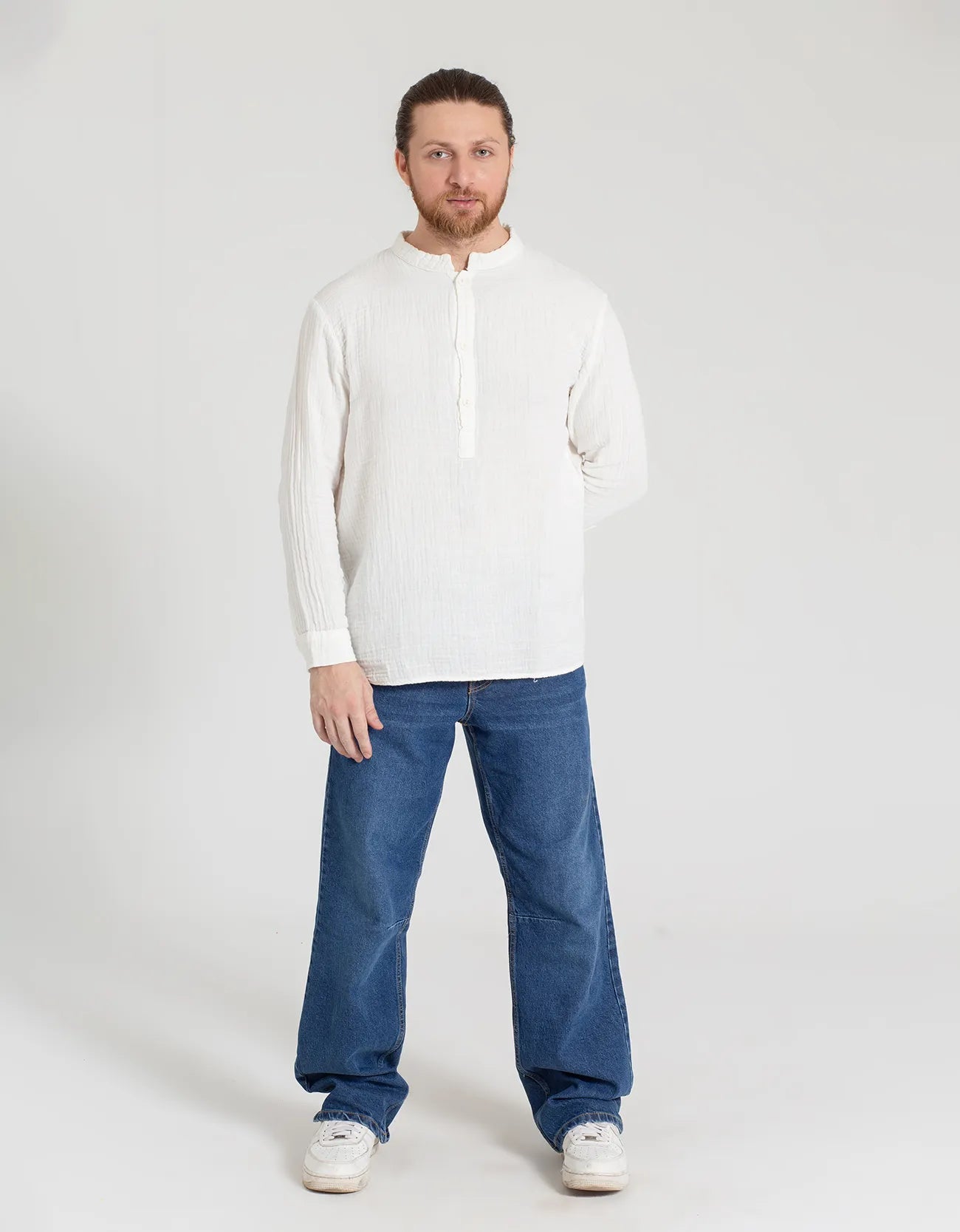 MUSLIN MANDARIN COLLAR SHIRT