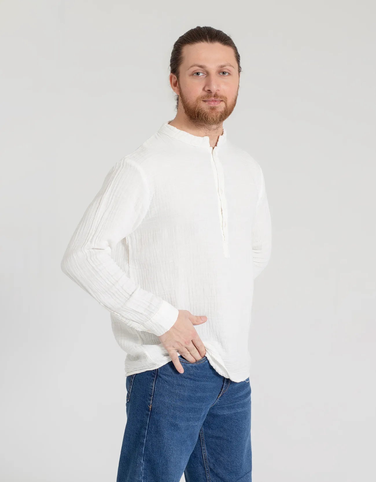 MUSLIN MANDARIN COLLAR SHIRT