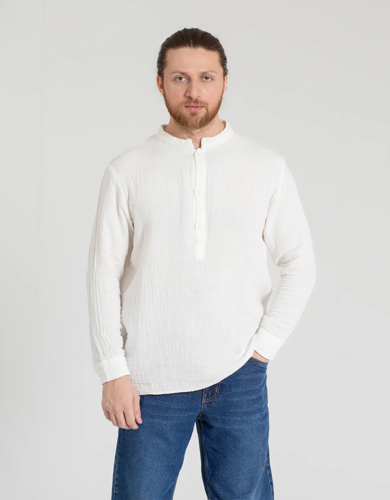 MUSLIN MANDARIN COLLAR SHIRT