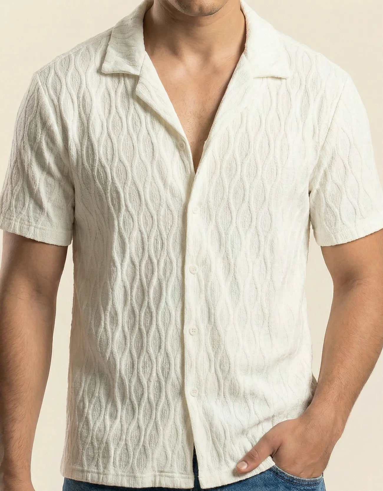 MESH TEXTURED CAMP SHIRT